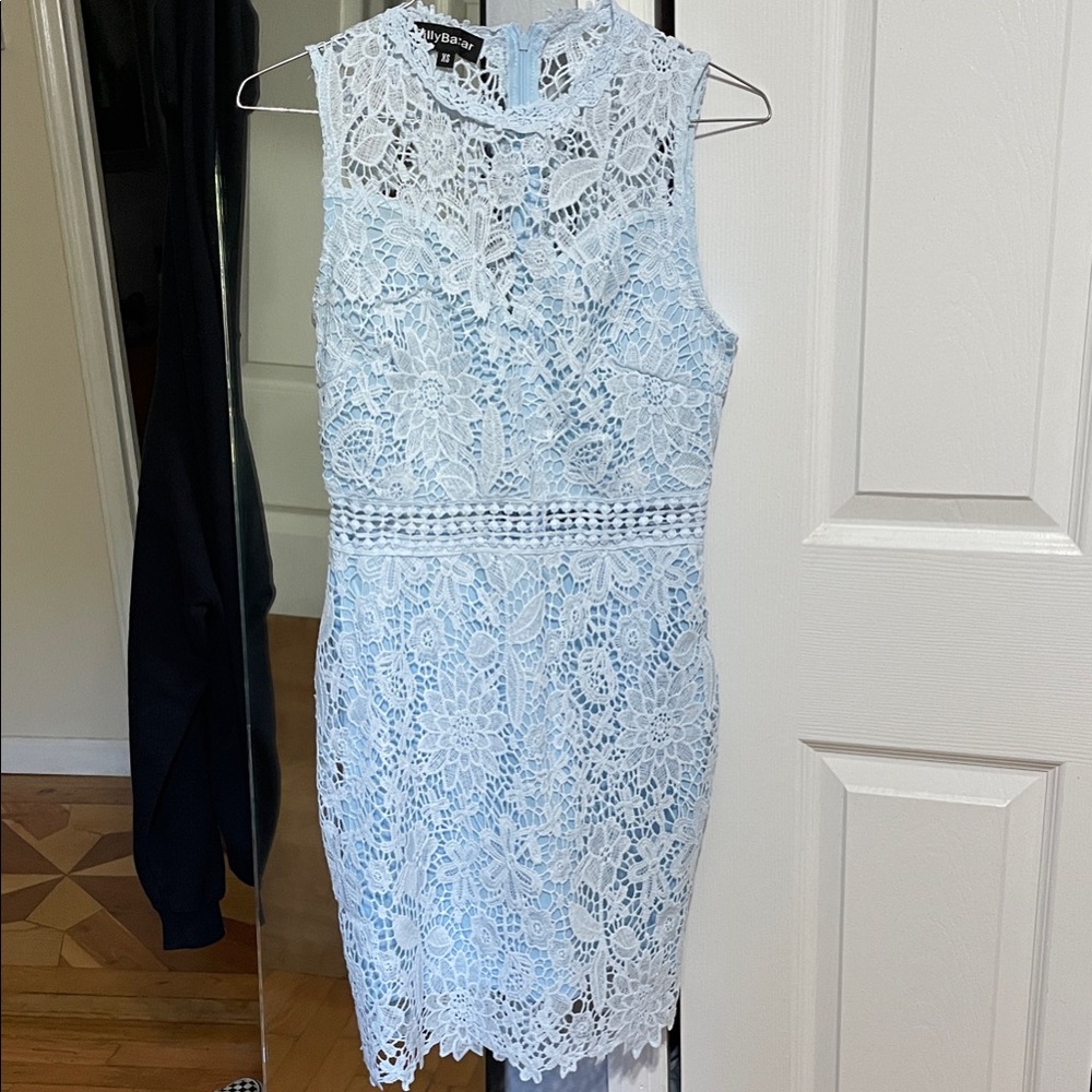 Elegant Light Blue Lace Mini Dress